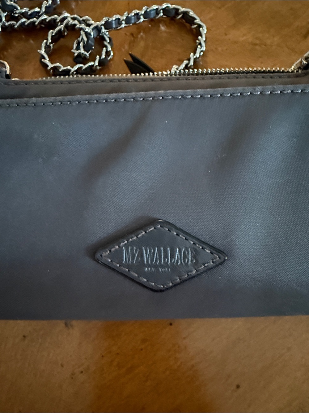 MZ Wallace Black Nylon Crossbody Wallet with Silver Chain